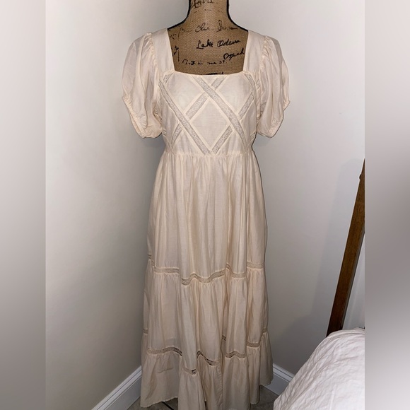 BAND OF THE FREE KAVYA LIGHT TEA LATTICE MAXI DRESS - Picture 2 of 16